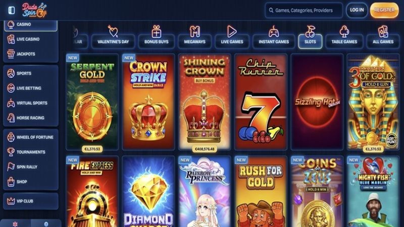 DudeSpin Casino NZ pokie lobby